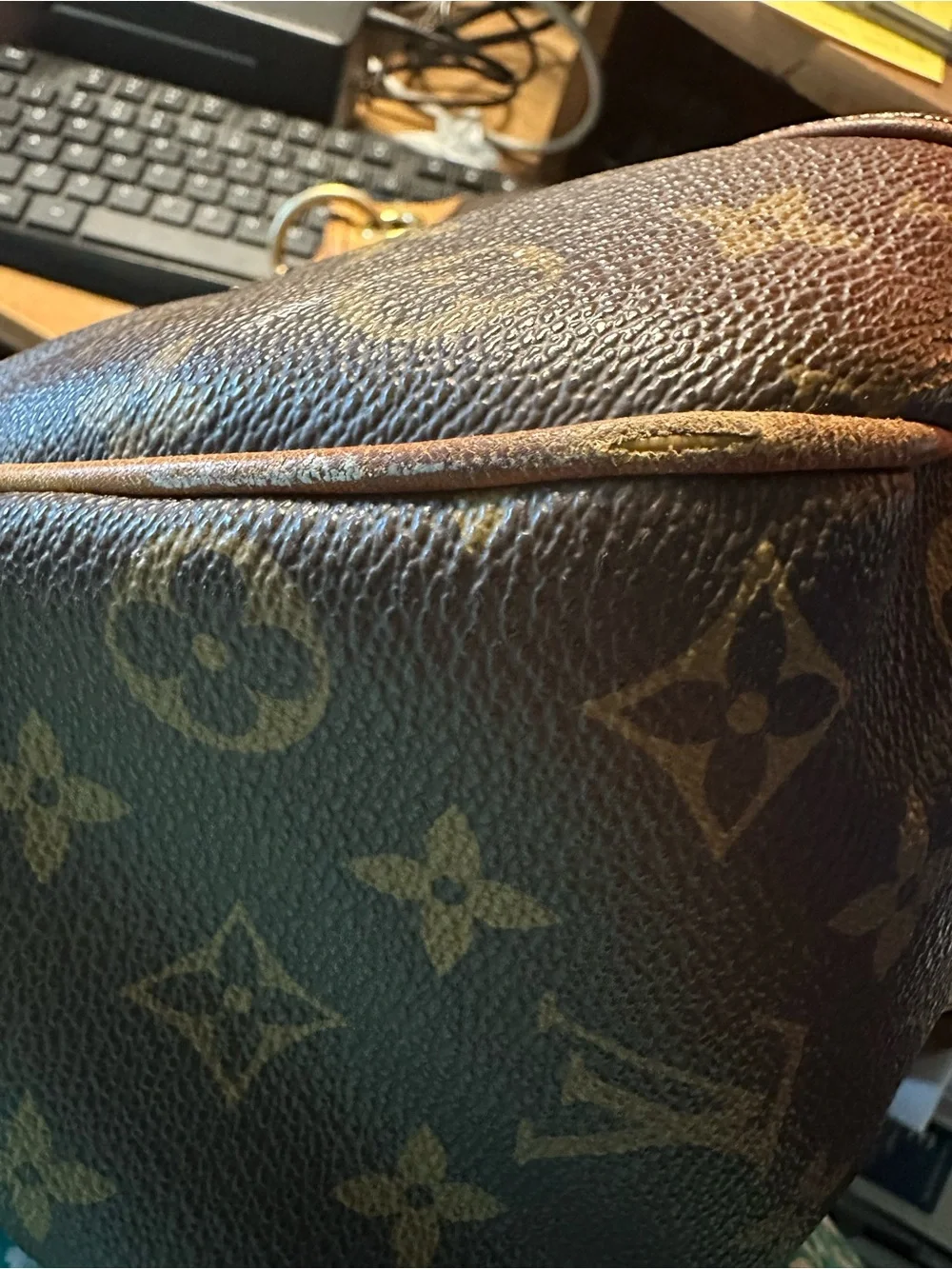 Louis Vuitton Brown Monogram Shoulder Bag with Gold Hardware